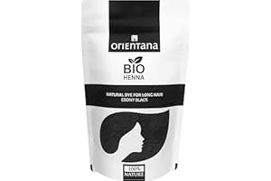 Orientana - Organic Noir d'Ébène Henna Powder | Natural Vegan | Colore Les Cheveux En Brun Clair À Moyen | Stimule La Croissance Des Cheveux - Cheveux Longs - 100g