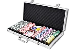 VA-Cerulean Mallette de poker 500 jetons laser avec argenté boîtier en aluminium,avec jetons laser de haute qualité,2 plateaux de poker,5 dés,1 bouton Dealer Button,1 petit aveugle,1 grand aveugle