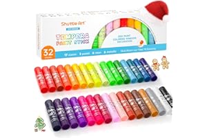 Shuttle Art Tempera Paint Sticks for Children, 32 Colours, Washable Gouache Tempera Paint Sticks for Kids, Twistable, Mess-Free, Fast Drying, Work Great on Paper Wood Glass Ceramic Canvas