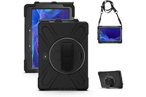 Gerutek Coque Antichoc pour Samsung Galaxy Tab Active Pro/Active4 Pro 10.1", (SM-T630/T636/T540/T545), Étui Robuste avec Support Rotatif, Dragonne et Bandoulière, Housse pour Tab Active Pro 10.1, Noir