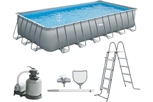 Summer Waves Frame Pool Komplettset | Rechteckig 732x366x132 cm Grau | Aufstellpool Set | Gartenpool & Schwimmbecken inkl. Sandfilterpumpe, Einstiegsleiter, Abdeckplane, Bodenvlies & Reinigungsset