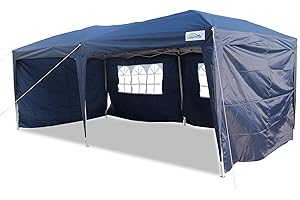Goutime Easy Pop up Canopy gazebo Marquee Tent,3x6m, W/4 Removable Sidewalls W/wheel Bag,Garden Gazebo Height Adjustable, Party Tent Wedding Water Resistant AwningAll Weather Gazebo Camping (Blue)