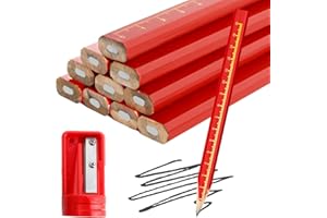 BEEJOY 10 Pcs Carpenters Pencil, HB Flat Octagonal Pencils with Sharpener Lead Joiners Construction Builders Woodworking Marking Tool for Wood Brick Concrete Boards Plaster Carpentry(Black Refill)