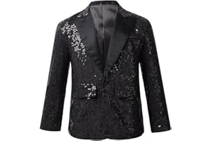 HULIJA Kids Boys Classic Shiny Sequins Blazer Jackets Lapel Suit Coat Wedding Party Festival Stage Costumes