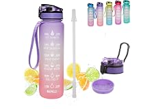 Water Bottle with Time Marker Motivational 32oz with Straw and Filter Tritan BPA-Free for Fitness Gym and Outdoor Sports