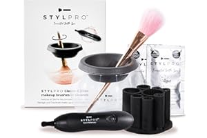 STYLPRO Elektrischer Make-up-Pinselreiniger & Trockner - Reinigt und trocknet gründlich in 30 Sekunden mit schonender Zentrifugaltechnik. Für alle Pinselgrößen geeignet, inkl. veganem Reiniger