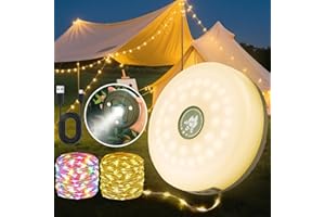 LDUMODUW Camping Fairy Lights, Rollable, USB Rechargeable Camping Lamp with 8 Lighting Modes, 10 m Portable Waterproof LED Fairy Lights, for Tent Camping, Festival Accessories, Decorative Garden, Yard