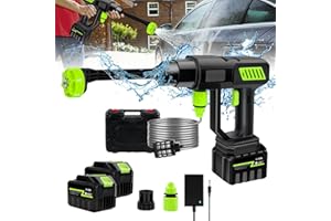 KOUAMOR 6 en 1 68Bar Hidrolimpiadora Bateria De Alta Presion, 21v 980PSI Pistola De Agua A PresióN PortáTil, 15,000mah, Pistola Agua Presion Bateria para Coche, Pistola Hidrolimpiadora Sin Cable (2 batería)
