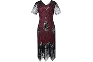 JaosWish Gatsby 1920s Flapper Dress Women Vintage Sequin Fringe Beaded Art Deco Fancy Dress with Sleeve for Party Prom