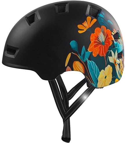 Casque Crazy Safety Rampage Fleur Grise – M (54-57 Cm), Ajustable, Vélo, Skate, Rollers, BMX