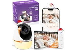 BURNNOVE Babyphone mit Kamera und App 5 Zoll IPS Video Babyphone WLAN mit Verstellbarem Nachtlicht Automatischer Bewegungserkennung Weinerkennung Videoaufnahme Nachtsicht und Temperaturüberwachung