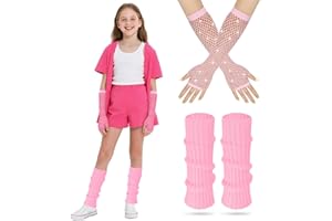EQLEF Scaldamuscoli Bambin 80s, Retro Neon Gamba Riscaldatori e Scintillanti Fishnet Guanti Bambini per Gli Anni '80 Festa a Tema Neon Danza Festa Abito di Fantasia