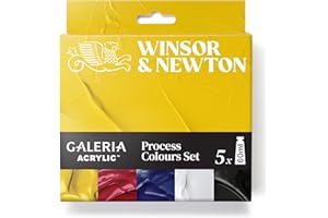 Winsor & Newton 2190618 Galería Acrílico "Set Quadricromía" - Pintura acrílica cubriente, brillante, resistente a la luz, versátil, ideal para lienzo y papel, 5x60ml