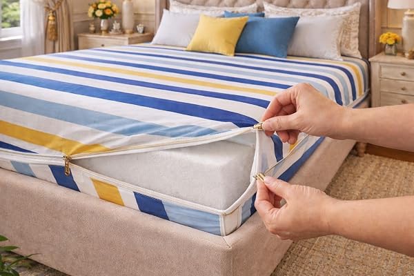 Fairy Down Premium Cotton Printed Mattress Protector King Size 78x72x8 Inches Bed Cover, Mattress Cover with Zipper Chain, All Round Protection. (78x72x8 inches)