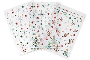 SEGXN 3 Pcs Christmas Face Gems Stickers - Self-Adhesive Rhinestone Body Jewels for Holiday DIY Crafts, Kids Stage Makeup, Festive Party Costume Accessories (Snowflake, Reindeer Designs)