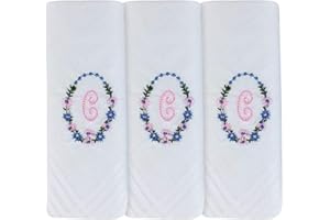 Surf the Shop 3 Pack Of Womens/Ladies Embroidered Initial Handkerchiefs With White Satin Border Various Initials