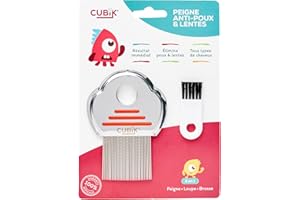 CUBIK - Peigne Anti-Poux et Lentes en Acier Inoxydable avec Loupe et Brosse - Kit Complet 3 en 1 - Élimination 100% Naturelle des Poux et Lentes - Traitement doux - Idéal pour toute la Famille