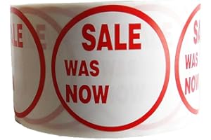 MSF 500 x Slae was/Now RED Sign SELF Adhesive Stickers Sticky Labels Swing Labels for Retail Price Display Price of 500 Sticker