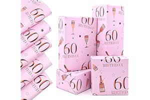 QRTDXP Rose Gold Gift Wrapping Paper Sheets for 60th Birthday,5pcs 50 * 70cm Large Birthday Paper, Pink Eco-friendly Gift Wrap Perfect for Wrapping Present or Flower for Girls Woman