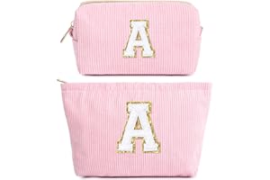 HAMATATA 2PCS Neceser Maquillaje Mujer, Rosa Bolsa de Cosméticos de Viaje, Bolsa de Aseo con Letras, Neceser de Maquillaje de Pana, Regalo Cumpleaños Navidad para Mamá Mujeres Novias Mejores Amigas, A