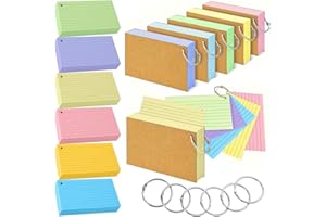 WHENZOO Flash Cards, 600 PCS Multicolor Index Cards 4.9 * 2.9 Inch Kraft Paper Flashcards with 6 Binder Rings Revision Cards Lined Record Cards Study Cards Notecards Cue Cards for Office Home School Learning