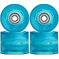 NONMON Cruiser Skateboard Longboard Wheels 60mm 78A with ABEC 9 Bearings, 4Pcs LED Light Up Glow Soft Replacement Wheels Set for Night Skating Fishboard Pennyboard Snakeboard - Blue