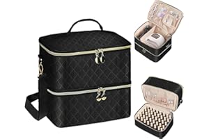 BOHEMIABY Bohemian Groß Nagellack Organizer Tasche, Doppelschicht Nagellack Aufbewahrungsbox, Nageldesign Organizer Koffer für 40 Flaschen Neonail Base(15ml-0.5 FL.Oz) & 1 Nagellampe(Schwarz)