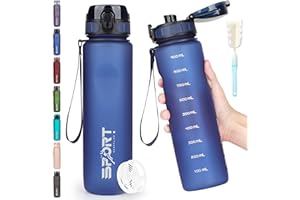 HASAGEI Water Bottle 1L Sports Water Bottle Leak-proof Drinking Bottle Dishwasher Safe BPA Free Sports Bottle with Capacity Scale for Bicycle, Outdoor, School, Gym
