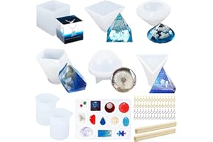 UGBO Stampi per Resina Epossidica Kit di Stampi in Silicone in Resina Stampo Include Sfera Cubo Piramide Cono Pietra Diamante Stampi per Gioielli Ciondolo 7 Pz