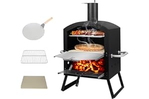 DMS® Germany Pizzaofen – mobiler Outdoor Holzofen Räucherofen - Pizzastein & Grillrost – Garten, Terrasse & Balkon – knusprige Steinofenpizza & Brot wie aus dem Holzbackofen - Kohle-/Pellets -PM-3000