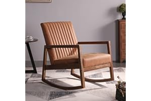 WAHSON OFFICE CHAIRS Wahson Sedia a Dondolo in Pelle Poltrona a Dondolo Imbottita per Allattamento Poltroncina Vintage con Gambe in Legno Massello per Soggiorno/Camera da Letto (Marrone)