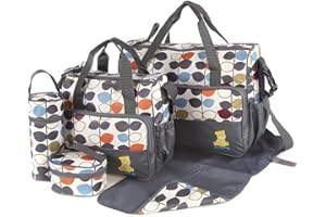 JUST4BABY Laminated Water Proof Insulated Thermal 5pcs Baby Nappy Changing Hospital Bag (Grey Leaves)