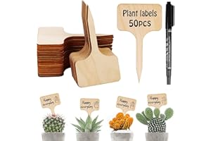REAQUE 50 Pezzi Etichetta T Tipo Cartellini Orto per Piante da Giardino, Marcatori di Piante Bambù Riutilizzabile per Esterno per Giardini Erbe Vasi Verdure, con Pennarello