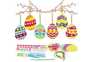 DKINY 12 Stück Ostern Eier Bastelset für Kinder Ostereier Mix & Match Deko Anhänger Kreative Kunst und Bastelbedarf zum Basteln mit Moosgummi Teilen Osterdeko zum Basteln für Ostern