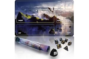 Extalas MTG Playmat TCG Playmat - Inklusive Aufbewahrungsröhre und 7 Würfel-Erlebnis-Qualität und Kantenverriegelung, wasserdichte und rutschfeste Matte! (Spielmatte mit Zonen, 2 fliegende Drachen)