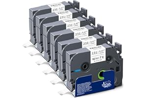 6x XemaX Compatible Cinta 12mm x 8m Reemplazo para Brother PT Tze-231 Tz-231 Negro sobre Blanco Laminado Casete para PT-D210VP PT-H101C PT-1010 PT-P750W PT-H105 PT-D450 PT-D600VP PT-1100