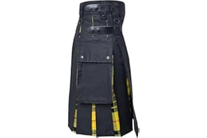 Suncadmious Faldas escocesas de Utilidad Moderna-Faldas escocesas híbridas de algodón Negro y Lana acrílica para Hombre