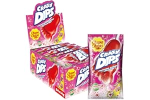 ‎CHUPA CHUPS Chupa Chups Crazy Dips Strawberry, enthält 24 Stück, fruchtig-süßer Erdbeer-Geschmack, geeignet für Geburtstag, Halloween, Weihnachten, 24 x 14g