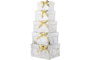 Briful Gift Boxes with Lids Sweets Gift Box, Set of 5 Marbling Boxes for Presents Hat Box Rectangular Storage Boxes Gift Packaging for Women, Wedding Party, Crafts