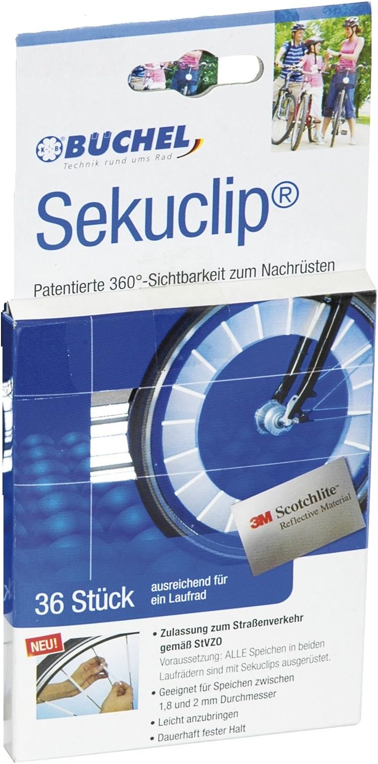 BüchelSeku Clips Spoke Reflectors, Radius Compliant, Scotchlite SM, IP44 Rated, Plastic, Spoke Mount, Bicycle Light, Water Resistant