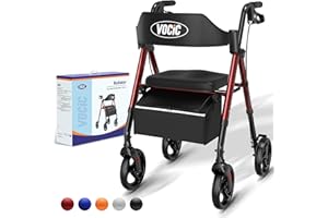 ‎VOCIC VOCIC Rollator Faltbar und Leicht mit Sit,Rollatoren Schmal für Wohnung,Rollatoren für Senioren Klappbar mit 20cm Reifen für All Gelände,Sitz und Griff Höhenverstellbar,5 Jahre Support|Dunkelrot