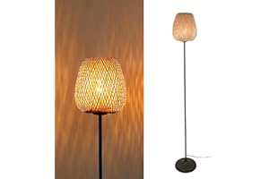 Alpinaluz Lampada da terra con paralume in vimini Bambu, attacco E27, design moderno Nordic rustico, per soggiorno, camera da letto, lettura