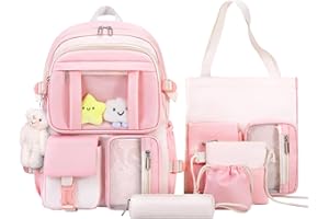 HORHEAR Horhrear Ensemble de 5 sacs à dos kawaii pour l'école, joli sac à dos transparent Preppy avec pendentif esthétique pour filles et garçons