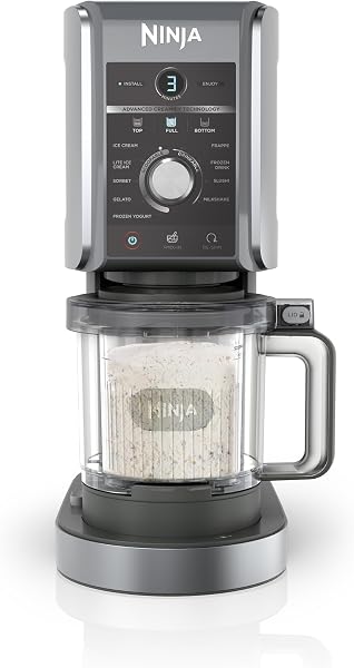 Ninja CREAMi Deluxe Eis-und Eisgetränkmaschine mit 2 Bechern, 10 Funktionen, macht Eiscreme, Gelato, Sorbet, Frozen Yoghurt, Milchshakes, Slushi & mehr, 2-in-1 Geschmacksoption, Silber, NC502EU - 1