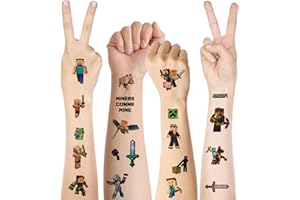 STUINMOLL Tattoo Kinder Jungen Mädchen, 8 Blätter Minecraft Kindertattoos Hautfreundlich, Mitgebsel Kindergeburtstag Geschenk Geburtstagsdeko, Temporäre Tattoos Party Deko für Kinder