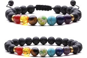 J.FÉE Pulsera Chakra Natural, 7 Chakras Pulsera Mujer Elástica de Piedras Pulsera Hombre Ajustable Curación de Cristal de Yoga Natural Real Cumpleaños Navidad Mujer Hombre 8mm 2 piezas
