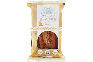 GLOWKITCHEN WE NOURISH YOU FLOURISH Glowkitchen Bananenbrot - Veganer Kuchen - Gesunder Snack - Bio - Mit Vollkornmehl & 30% Banane - Weniger Zucker - Lange Haltbarkeit - fertig gebacken - mit Karamell