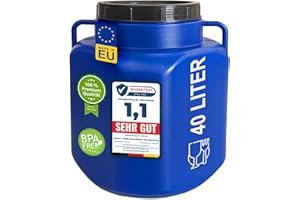 plasteo® 40 Liter Weithalsfass mit Deckel und Griffen Eckig Blau, Lebensmittelecht und BPA-Frei, Futtertonne Kunststofffass Universalfass Deckelfass Wasserfass Regentonne Lagerfass, Blau