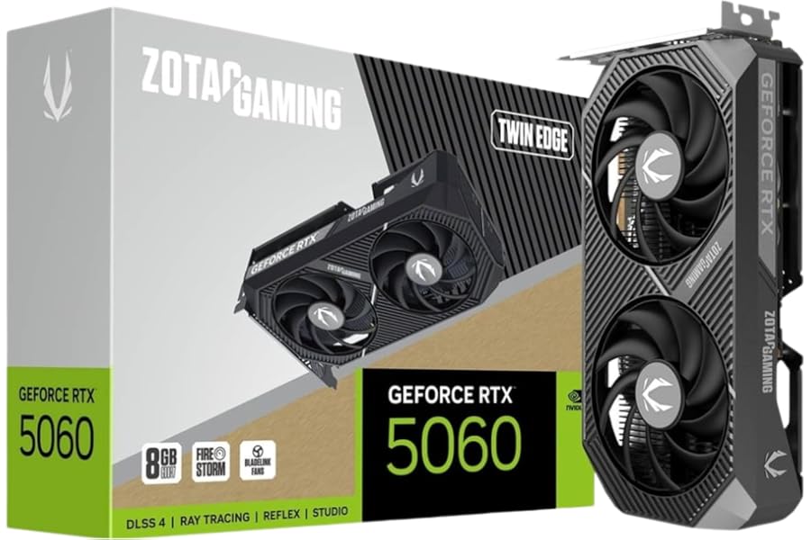 Amazon listing image: ZOTAC Gaming GeForce RTX 5060 Twin Edge 8GB Graphics Card - Black
