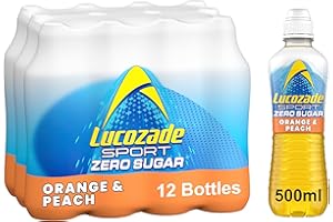 Lucozade Sport Zero Sugar - Orange & Peach 12x500ml | Sugar Free Sports Drink, with Vitamin B3 and electrolyte | Zero Sugar | Only 4 calories per serving | Still | Made with Natural Flavours